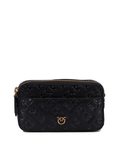 PINKO EMBOSSED LOGO Schulterkameratasche schwarz-antikgold - Damentaschen