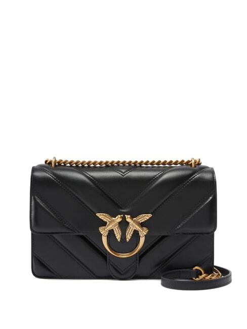PINKO LOVE ONE CLASSIC Umhängetasche aus Leder schwarz-antikgold - Damentaschen