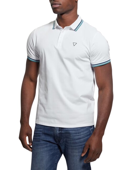 GUESS PIQUE Stretch-Kurzarm-Poloshirt reinweiß blau mut - Herren-Polo-Shirts/Herren-Polo-Shirt/Herrenpoloshirt/Herrenpoloshirts
