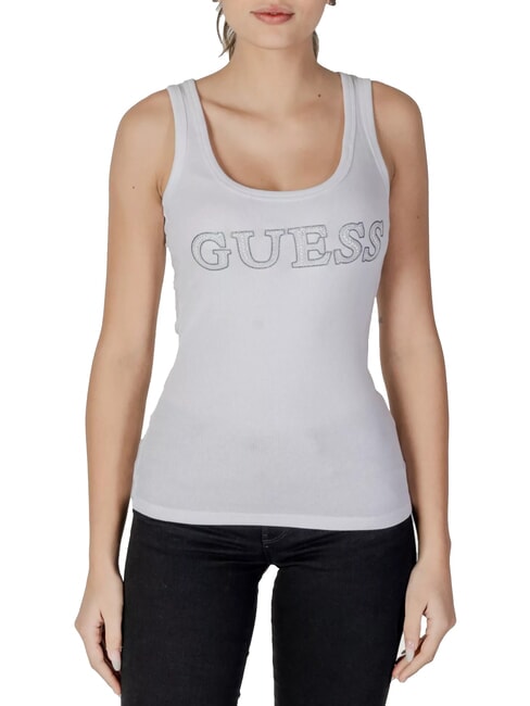 GUESS SL EMBELLISHED LOGO Tanktop mit Logo-Strasssteinen purweiß - T-Shirts und Tops für Damen