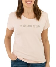 JOHN RICHMOND MECHI Stretch-T-Shirt mit Strass-Logo - T-Shirts und Tops f&uuml;r Damen