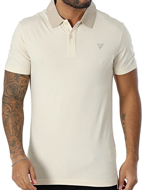 GUESS NOLAN SS Stretch-Kurzarm-Poloshirt Resort-Sand - Herren-Polo-Shirts/Herren-Polo-Shirt/Herrenpoloshirt/Herrenpoloshirts