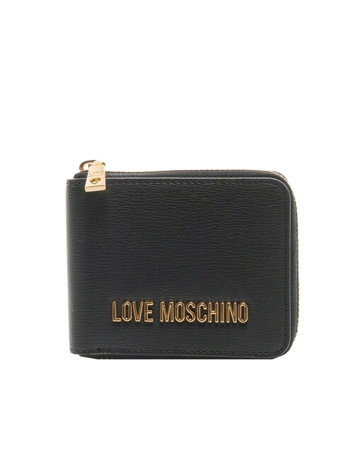 LOVE MOSCHINO METALLIC LOGO Kleine Geldbörse mit umlaufendem Reißverschluss Schwarz - Brieftaschen Damen