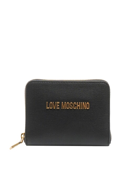 LOVE MOSCHINO METALLIC LOGO Mittelgroße Brieftasche mit Rundum-Reißverschluss Schwarz - Brieftaschen Damen