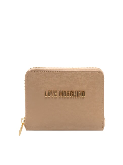 LOVE MOSCHINO METALLIC LOGO Mittelgroße Brieftasche mit Rundum-Reißverschluss Sand - Brieftaschen Damen