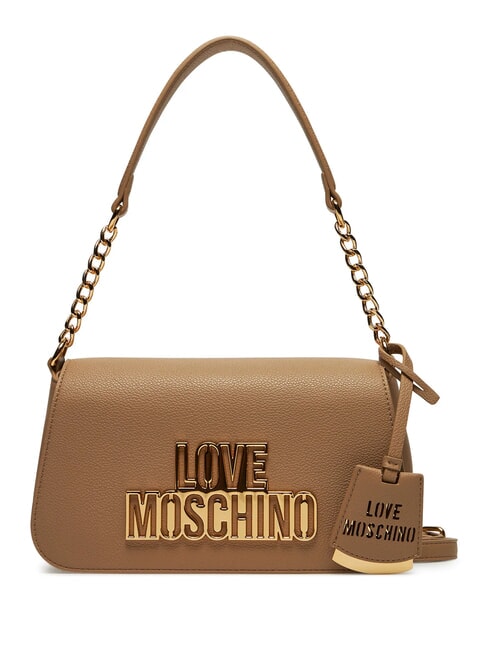 LOVE MOSCHINO METALLIC LOGO Umhängetasche mit Schultergurt Creme - Damentaschen