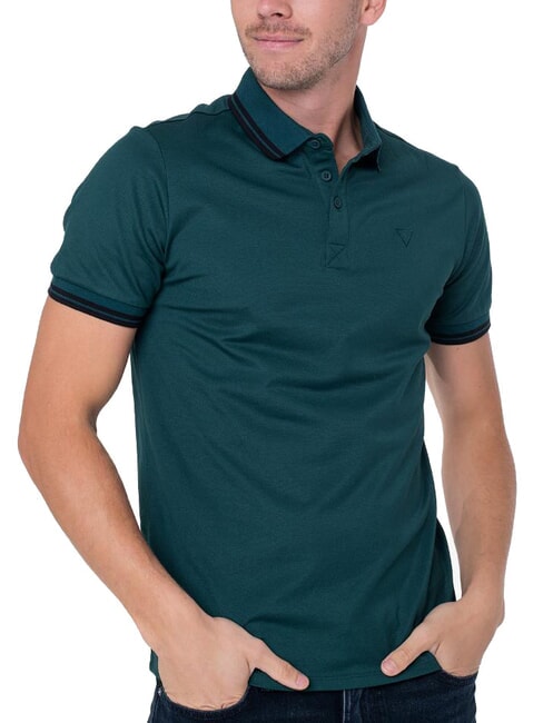 GUESS PIQUE Stretch-Kurzarm-Poloshirt dunkle Jade - Herren-Polo-Shirts/Herren-Polo-Shirt/Herrenpoloshirt/Herrenpoloshirts