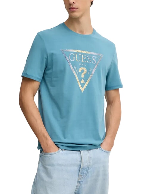 GUESS TRIANGLE T-Shirt mit Maxi-Print wilder Sturm blau - Herren-T-Shirts