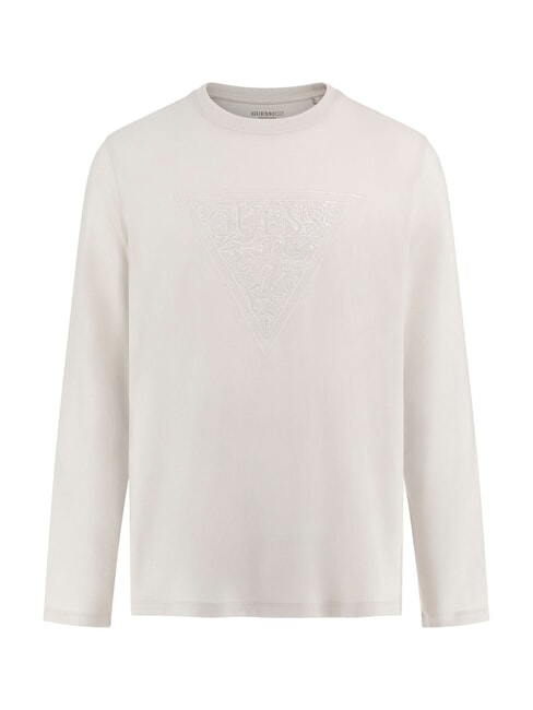 GUESS TRIANGLE Langarmshirt mit Patch gedämpfter Stein - Herrenpullover
