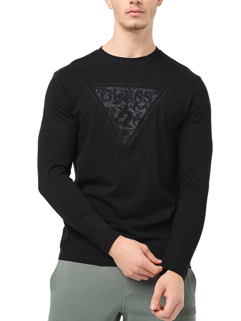GUESS TRIANGLE Langarmshirt mit Patch jetbla - Herrenpullover