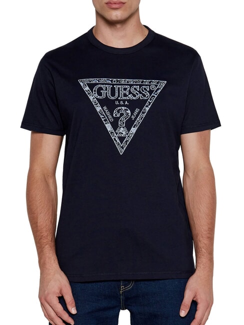 GUESS TRIANGLE Baumwoll-T-Shirt mit Dreiecks-Print smartblue - Herren-T-Shirts