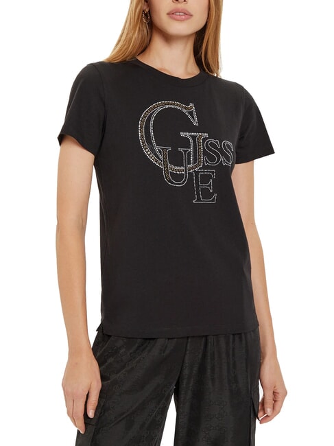 GUESS STUDDED Baumwoll-T-Shirt mit Strass-Logo jetbla - T-Shirts und Tops für Damen