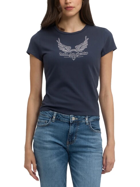 GUESS LOGO T-Shirt mit Nieten blaue Nächte multi - T-Shirts und Tops für Damen