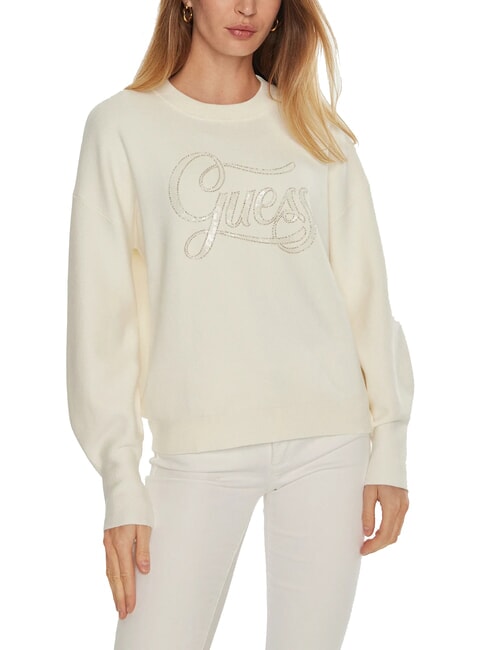 GUESS LAURA Sweatshirt mit Pailletten-Logo cremwhi - Sweatshirts Damen