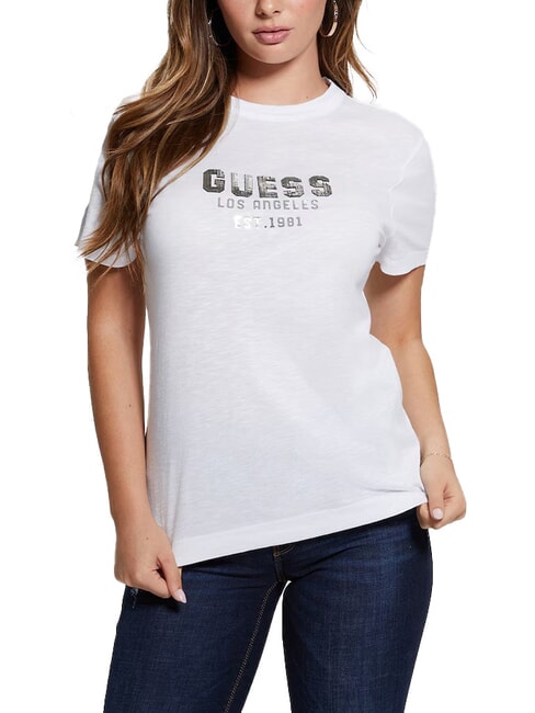 GUESS PYRAMIDE T-Shirt mit geprägtem Aufdruck purweiß - T-Shirts und Tops für Damen