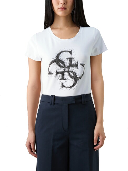 GUESS LOGO 4G-Logo-T-Shirt mit Nieten purweiß - T-Shirts und Tops für Damen
