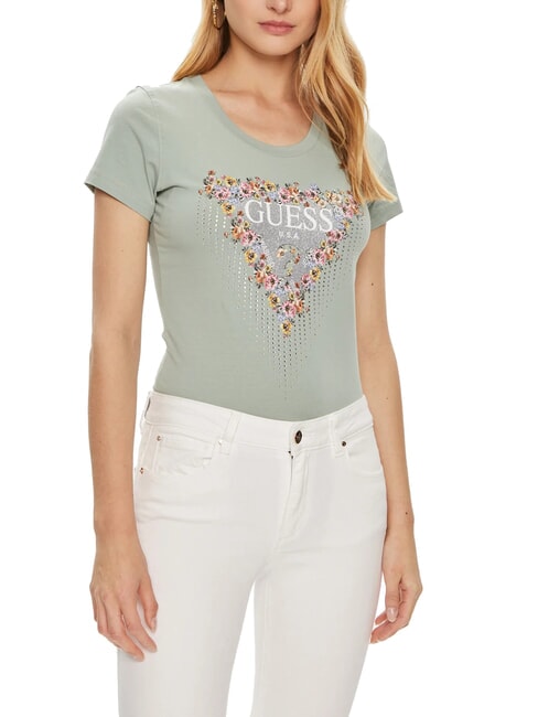 GUESS BOUQUET TRIANGLE Kurzarm-T-Shirt Malibu-Salbei - T-Shirts und Tops für Damen