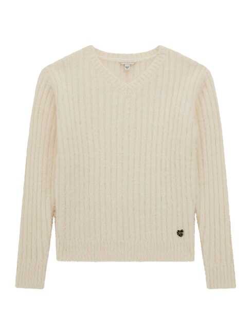 GUESS KIDS Gerippter Pullover mit V-Ausschnitt cremwhi - Kinder-T-Shirt