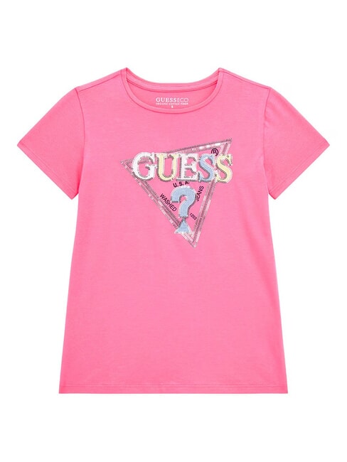 GUESS KIDS T-Shirt mit Pailletten-Logo Karamellrose - Kinder-T-Shirt
