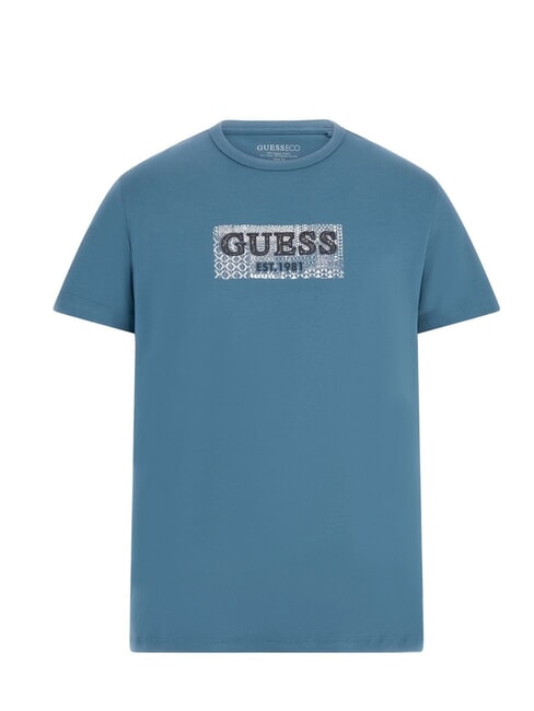 GUESS SS CN BOX T-Shirt mit Logo-Print Petroleum - Herren-T-Shirts