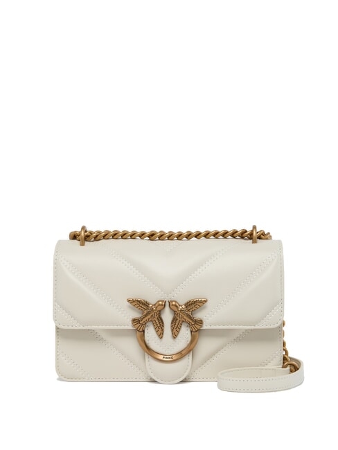 PINKO LOVE ONE MINI Gesteppte Tasche aus Nappaleder mit Chevron-Muster Seide weiß-antikgold - Damentaschen