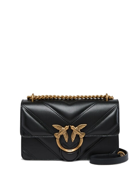 PINKO LOVE ONE MINI Gesteppte Tasche aus Nappaleder mit Chevron-Muster schwarz-antikgold - Damentaschen