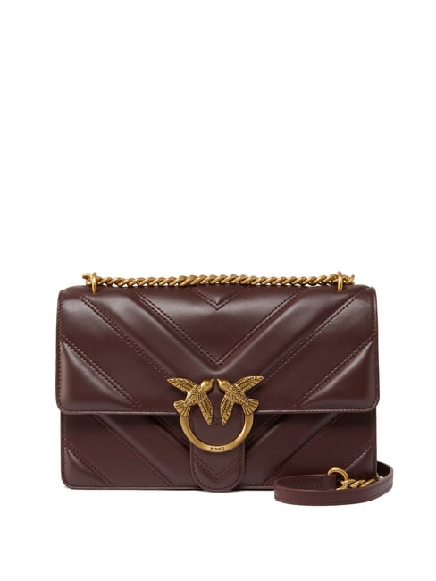 PINKO LOVE ONE CLASSIC Umhängetasche aus Leder Catawba-Trauben - Antikgold - Damentaschen