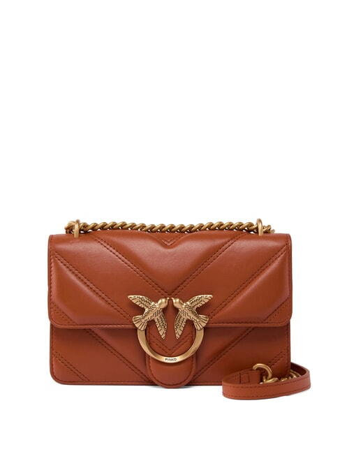 PINKO LOVE ONE MINI Gesteppte Tasche aus Nappaleder mit Chevron-Muster Rohziegel-Antikgold - Damentaschen