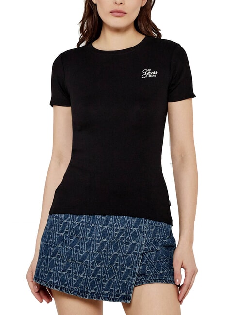 GUESS JEANS SS CN EMBRO SLIM T-Shirt aus elastischer Baumwolle jetbla - T-Shirts und Tops für Damen