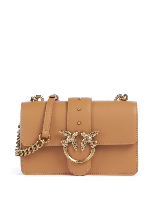 PINKO MINI LOVE BAG Umhängetasche aus Kalbsleder Nougat-Antikgold - Damentaschen