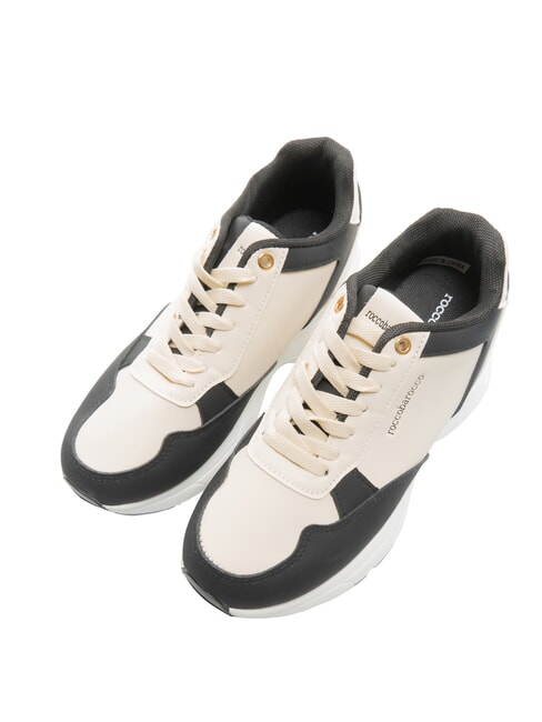 ROCCOBAROCCO METALLIC LOGO Zweifarbige High-Top-Sneakers aus Leder weiß/schwarz - Damenschuhe