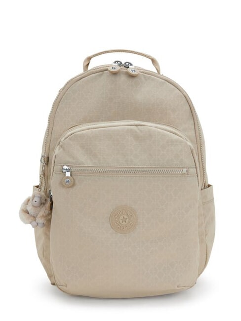 KIPLING SEOUL L 15 "Laptop-Rucksack charakteristisches Beige mit Prägung - Rucksäcke für Schule &amp; Freizeit