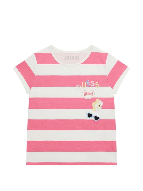 GUESS KIDS Gestreiftes T-Shirt weiß und fuchsia st - Kinder-T-Shirt