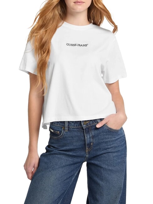 GUESS JEANS SS CN BOXY EMBRO Baumwoll-T-Shirt purweiß - T-Shirts und Tops für Damen