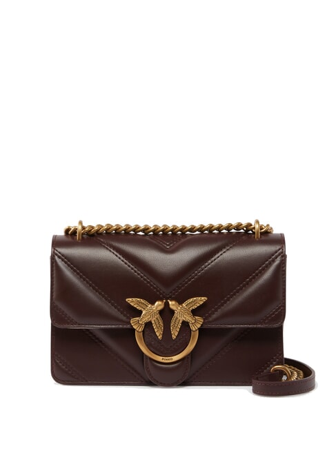 PINKO LOVE ONE MINI Gesteppte Tasche aus Nappaleder mit Chevron-Muster Catawba-Trauben - Antikgold - Damentaschen