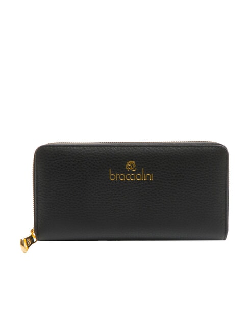 BRACCIALINI BASIC Große Lederbrieftasche mit Rundum-Reißverschluss Schwarz - Brieftaschen Damen