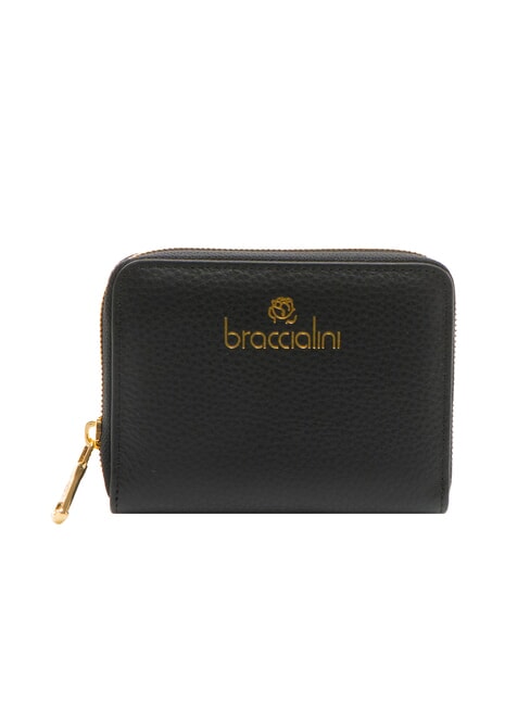 BRACCIALINI BASIC Kleine Lederbrieftasche mit Rundum-Reißverschluss Schwarz - Brieftaschen Damen