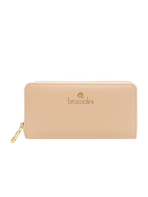 BRACCIALINI BASIC Große Lederbrieftasche mit Rundum-Reißverschluss Beige - Brieftaschen Damen