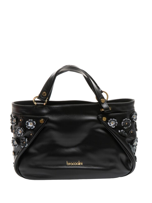 BRACCIALINI SOFIA Lederhandtasche mit kleinen Blumen Schwarz - Damentaschen