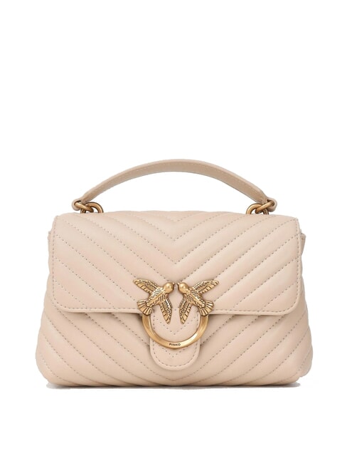 PINKO LOVE LADY PUFF Mini-Handtasche mit Schultergurt Beige-Rauchgrau-Antikgold - Damentaschen