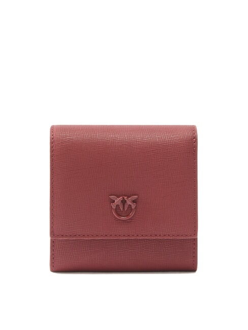 PINKO FLAP Quadratische Geldbörse aus Saffiano-Leder Bordeaux Merlot-Blockfarbe - Brieftaschen Damen