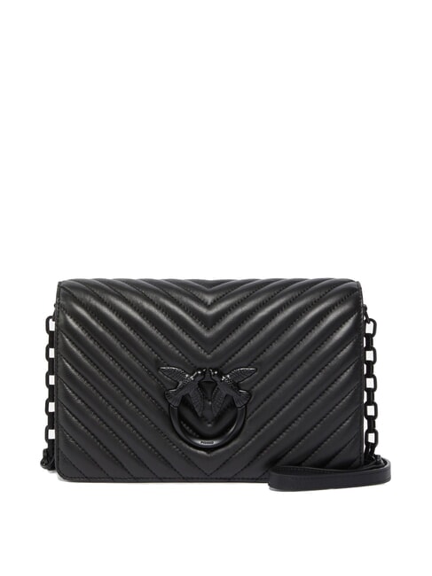 PINKO LOVE CLICK CLASSIC Umhängetasche aus gestepptem Nappaleder schwarze Limousinenblockfarbe - Damentaschen