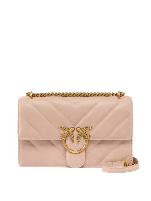 PINKO LOVE ONE CLASSIC Umhängetasche aus Spaltleder Puder-Antikgold - Damentaschen