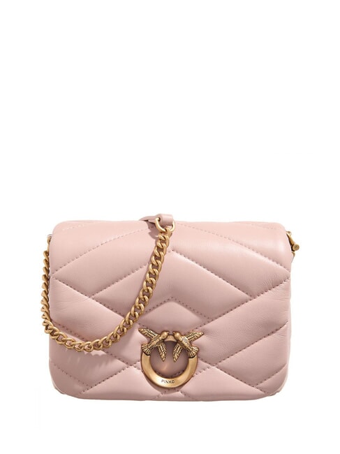 PINKO LOVE CLICK PUFF Mini-Tasche aus gestepptem Leder Puder-Antikgold - Damentaschen