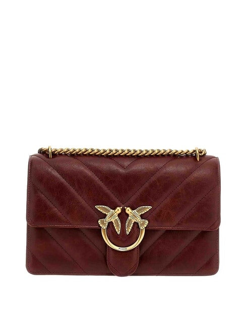 PINKO LOVE ONE CLASSIC Umhängetasche aus Spaltleder rotes Ocker-Antikgold - Damentaschen