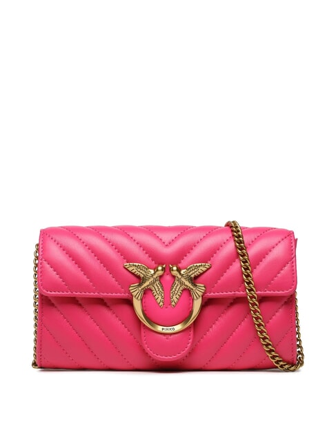 PINKO LOVE ONE Clutch aus Leder mit Chevron-Muster Rosa Pinko-Antikgold - Damentaschen