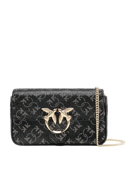 PINKO LOVE ONE Schultertasche mit Monogramm-Strass schwarz/silber-gold - Damentaschen