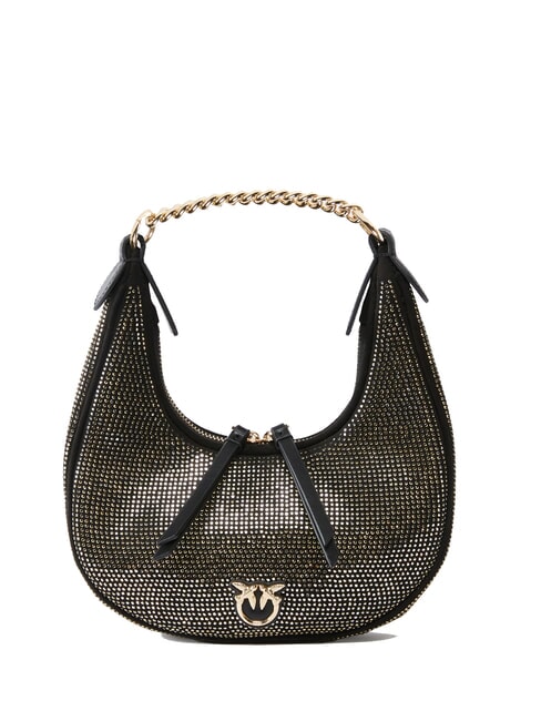 PINKO BRIOCHE Mini-Umhängetasche voller Strass schwarze Limousine-glänzendes Gold - Damentaschen