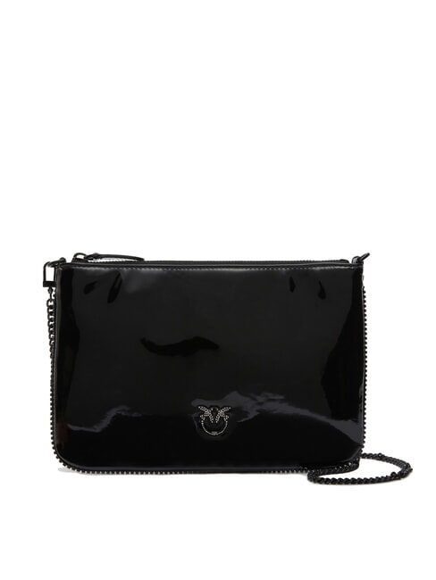 PINKO FLAT Glänzende Clutch mit Strass-Logo schwarze Limousinenblockfarbe - Damentaschen