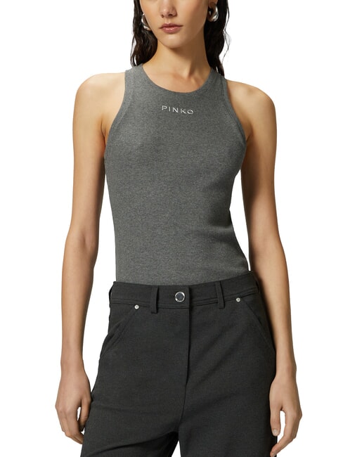 PINKO DISTINTO Geripptes Tanktop mit Logo grau - Krähe - T-Shirts und Tops für Damen